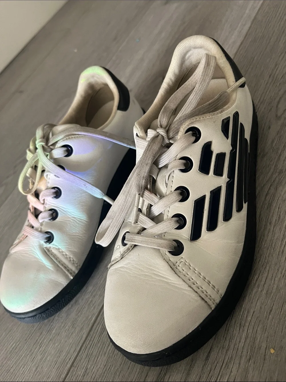 Boys Emporia Armani White and Navy Blue Kids Sneakers